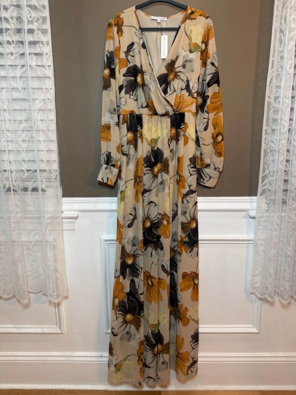 Baltic Born Floral Maxi Wrap Dress XL Boho Long Sleeve Gown NWT Flawed - Picture 2 of 11